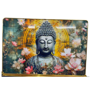 Square Crystal Photo Frame – Gautam Buddha Image | 12 × 18 Inch Premium Glass Finish